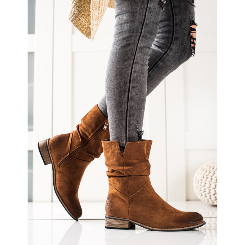 Evento Zamszowe Botki Kowbojki brązowe 1