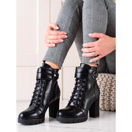 W. Potocki Sznurowane Workery Na Słupku Ze Skóry czarne 1