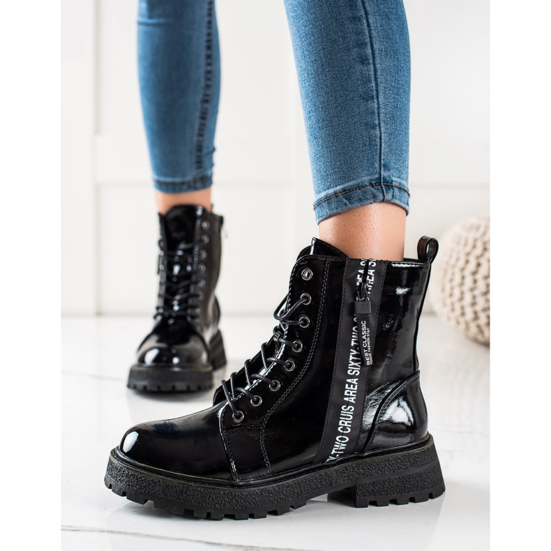 Goodin Lakierowane workery z ozdobnym suwakiem czarne 1