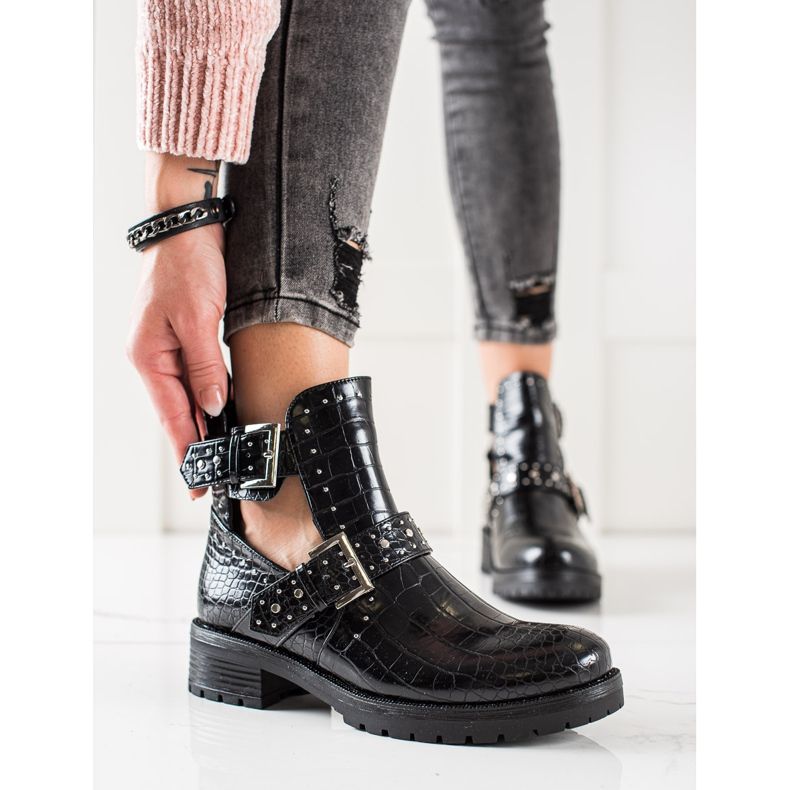 Bestelle Workery Z Ozdobą Sprzączką czarne 1