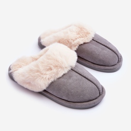 Damskie Papcie Klapki z Futerkiem Szare Pinky 1
