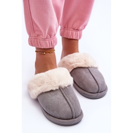 Damskie Papcie Klapki z Futerkiem Szare Pinky 3