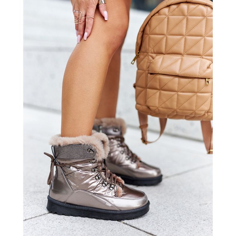 POTOCKI Wysokie Śniegowce Ocieplane Futerkiem Złote Sneezy złoty 1