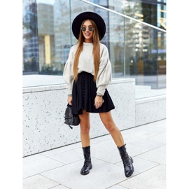 Skórzane Ażurowe Botki Czarne Menie 1