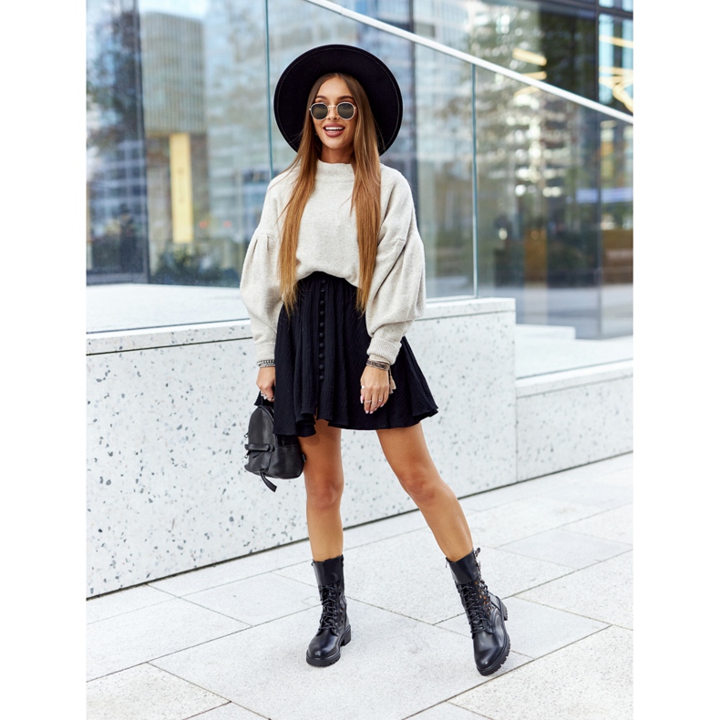 Skórzane Ażurowe Botki Czarne Menie 1