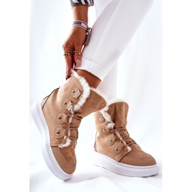 Ocieplane Botki Z Futerkiem Beżowe Hoppy khaki 2