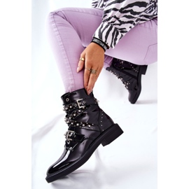 Botki Lakierowane Z Paskami Czarne Loristy 1