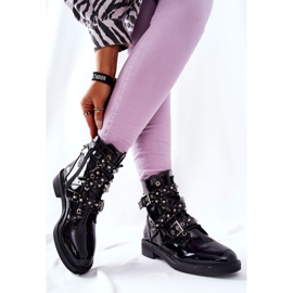 Botki Lakierowane Z Paskami Czarne Loristy 2