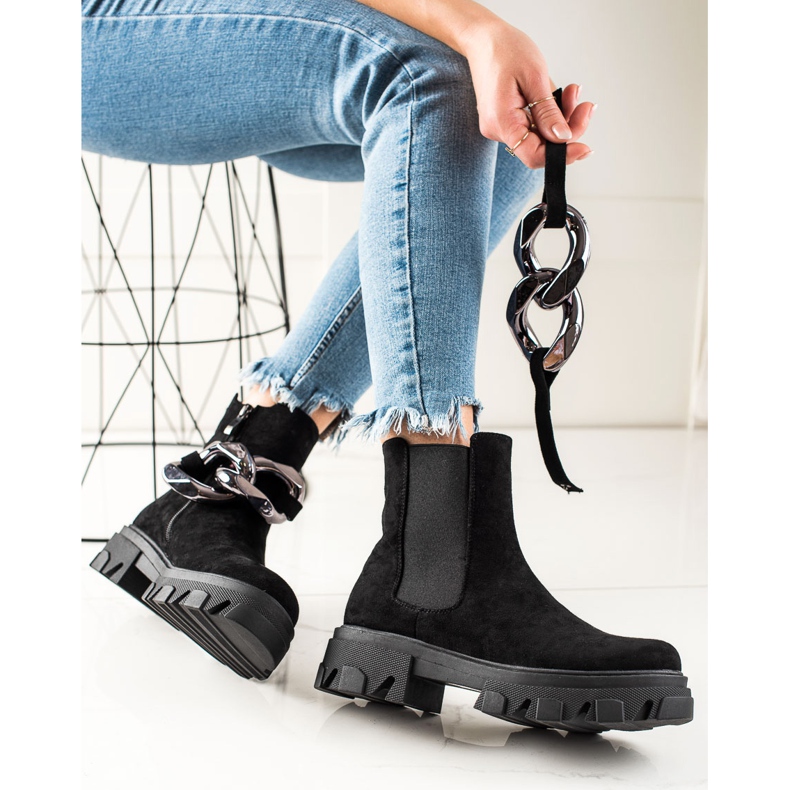 S. BARSKI Zamszowe botki na platformie S.Barski czarne 1