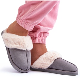 Damskie Papcie Klapki z Futerkiem Szare Pinky 6