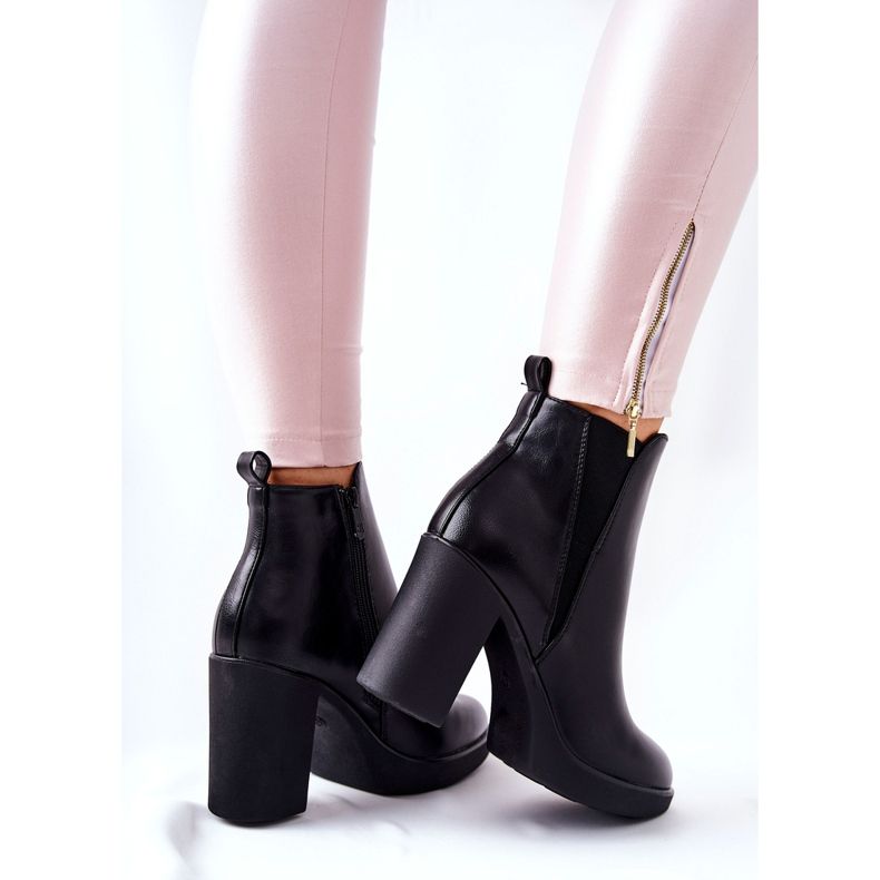 PG1 Skórzane Botki Na Słupku Czarne Linari 1