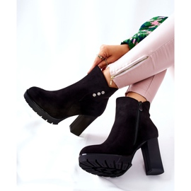 PG1 Zamszowe Botki Na Słupku Czarne Lagerlla 1