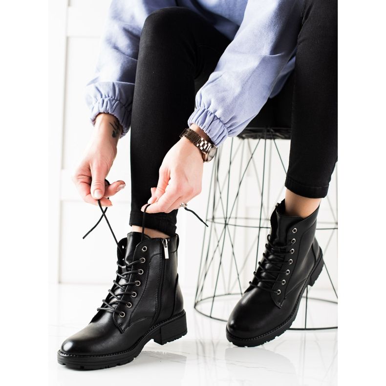 W. Potocki Czarne Traperki Z Eko Skóry Potocki 2