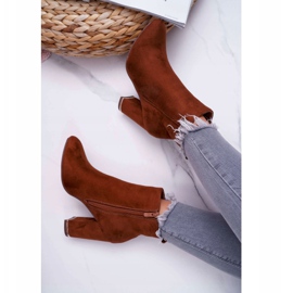 Botki Damskie Na Obcasie Camel brązowe 4