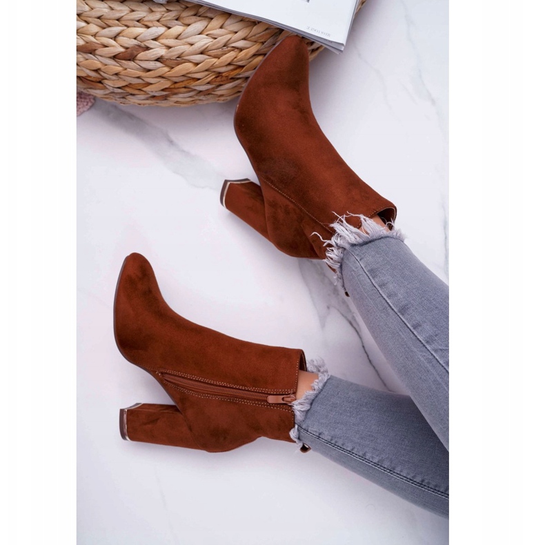 Botki Damskie Na Obcasie Camel brązowe 4