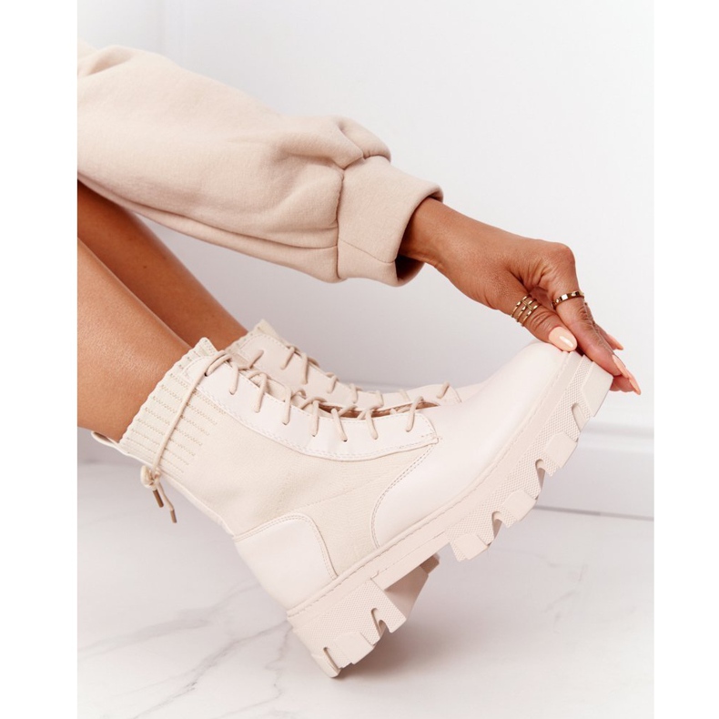 PS1 Damskie Botki Workery Beżowe Megan beżowy 5