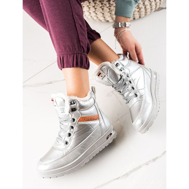 TRENDI Śniegowce Z Brokatem Supermo srebrny 2