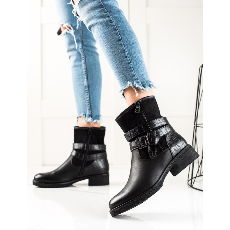 Super Mode Czarne Klasyczne Workery Ze Sprzączką 1