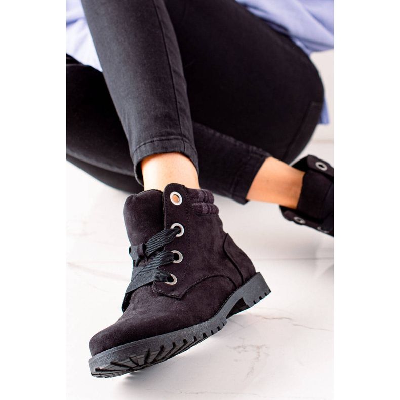 TRENDI Zamszowe Botki Traperki czarne 1