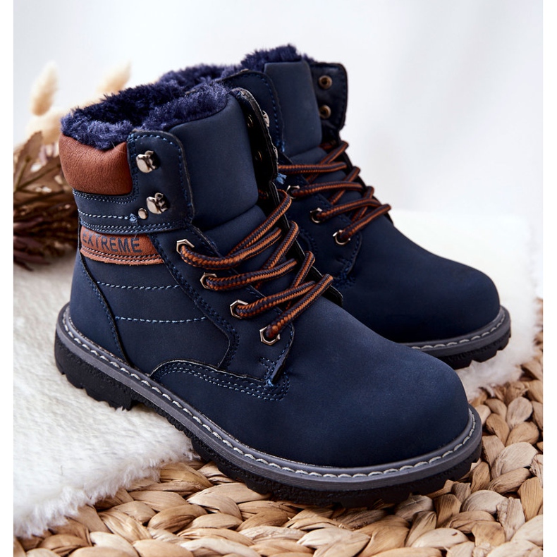 PA1 Dziecięce Traperki Ocieplane Granatowe Graves brązowe 1