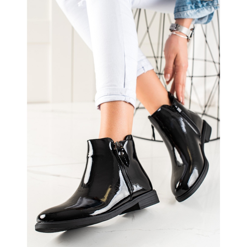 TRENDI Klasyczne Lakierowane Botki czarne 2