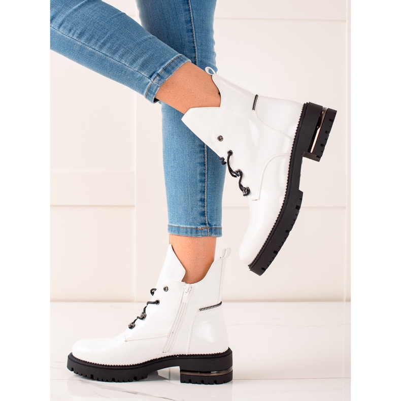 Modne Sznurowane Workery Sergio Leone białe 1