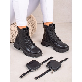 Best Shoes Pikowane Traperki Z Kieszonką czarne 1