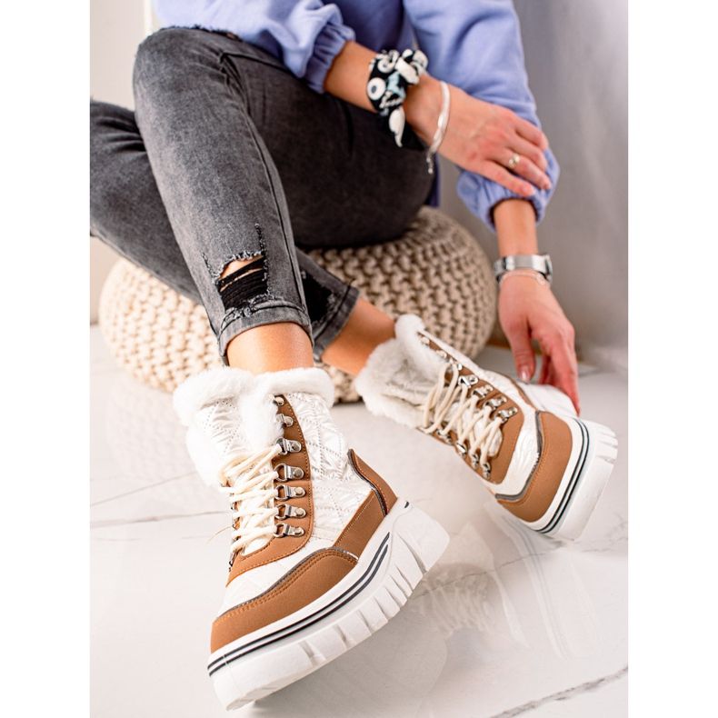 TRENDI Ciepłe Śniegowce Na Platformie białe brązowe 2