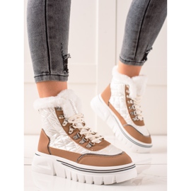 TRENDI Ciepłe Śniegowce Na Platformie białe brązowe 1