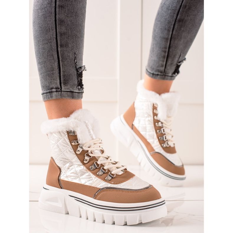 TRENDI Ciepłe Śniegowce Na Platformie białe brązowe 1