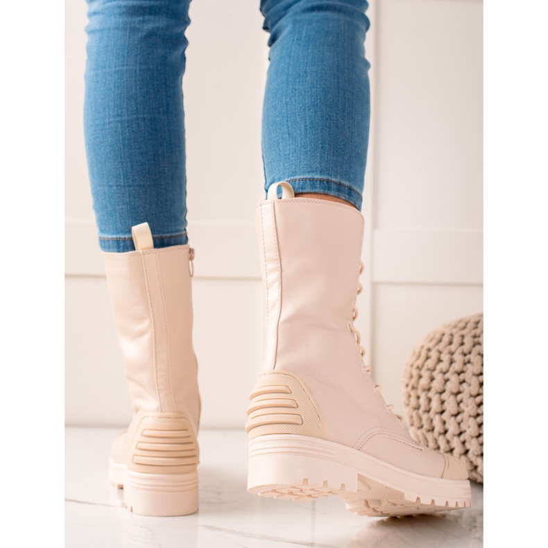 Seastar Wysokie Sznurowane Traperki beżowy 1