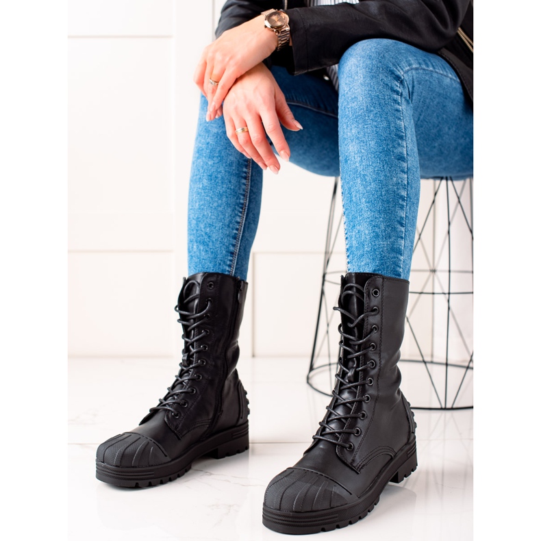 Seastar Wysokie sznurowane traperki czarne 2