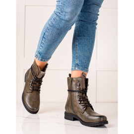 Super Mode Klasyczne Sznurowane Botki brązowe zielone 1