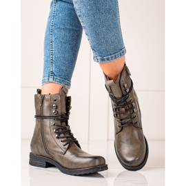 Super Mode Klasyczne Sznurowane Botki brązowe zielone 2