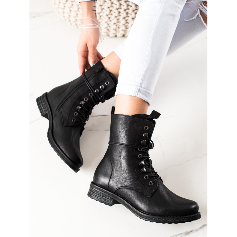 Super Mode Klasyczne Sznurowane Botki czarne 1