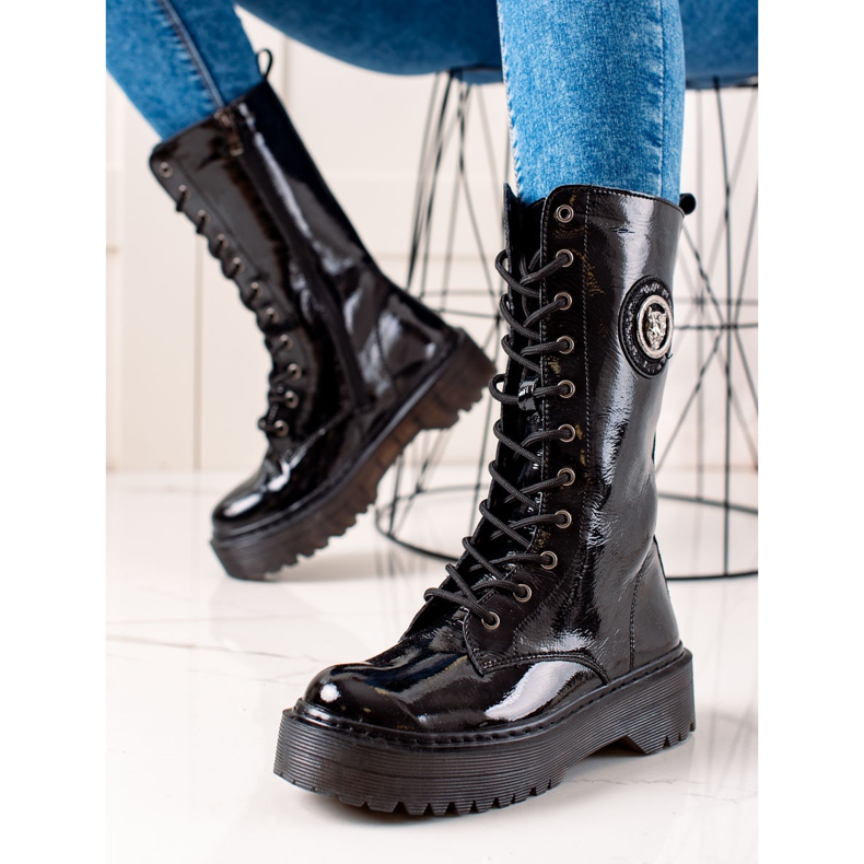 Filippo Skórzane glany na platformie czarne 2