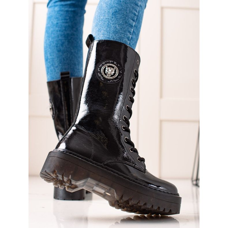 Filippo Skórzane glany na platformie czarne 1