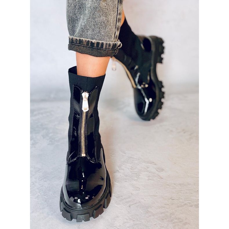 Workery ze skarpetkową cholewką Teksas Black czarne 1