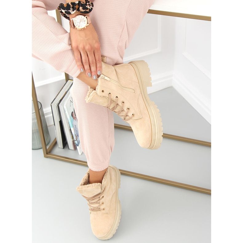 Botki sznurowane Visko Khaki beżowy 2