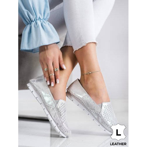 Goodin Srebrne Mokasyny Ze Skóry szare 1