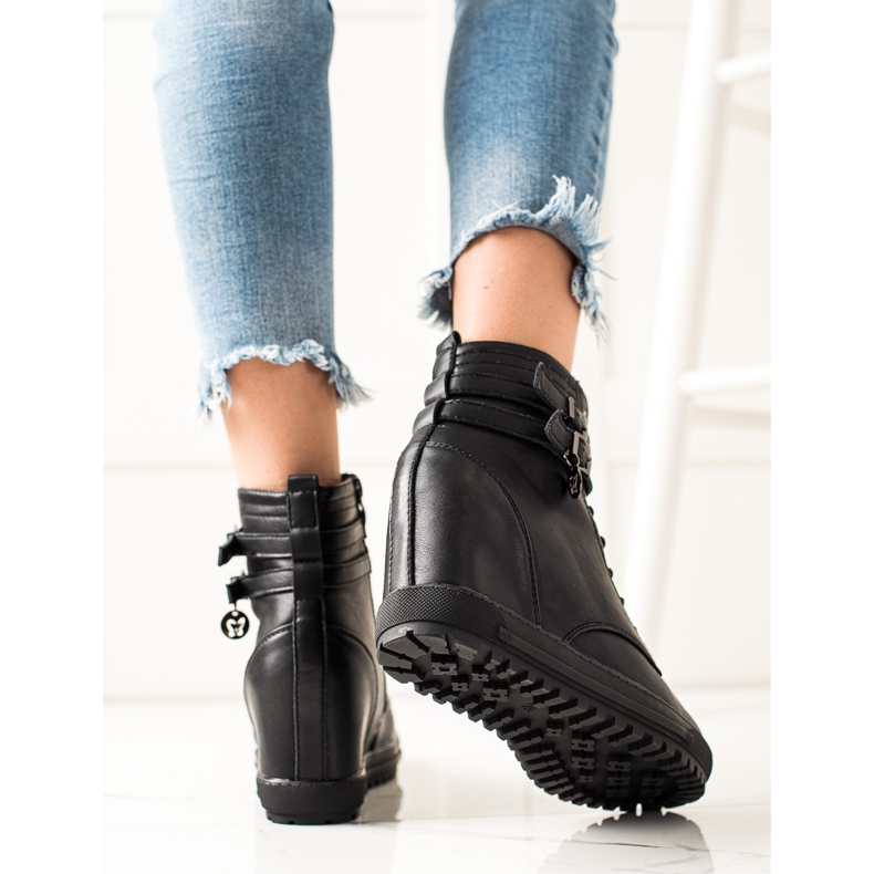 Goodin Sznurowane Botki Na Koturnie czarne 1