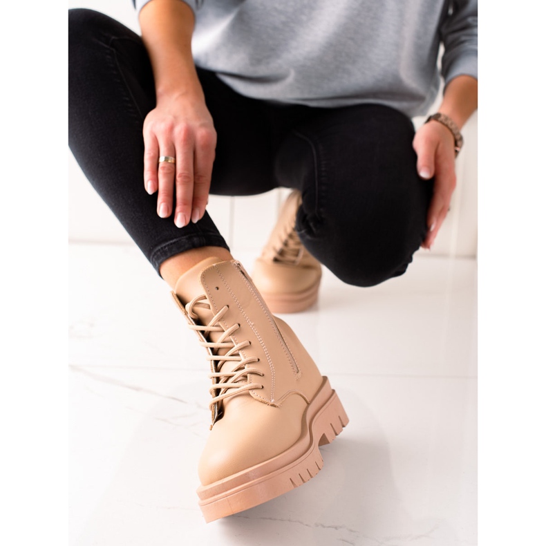 TRENDI Klasyczne brązowe trapery na platformie beżowy 1