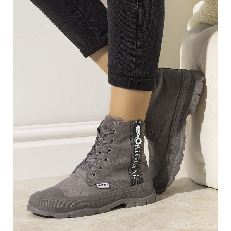 Szare damskie botki ocieplane Goris 1