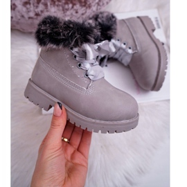 FRROCK Dziecięce Botki Ocieplane Futerkiem Trapery Szare Tesoro 2