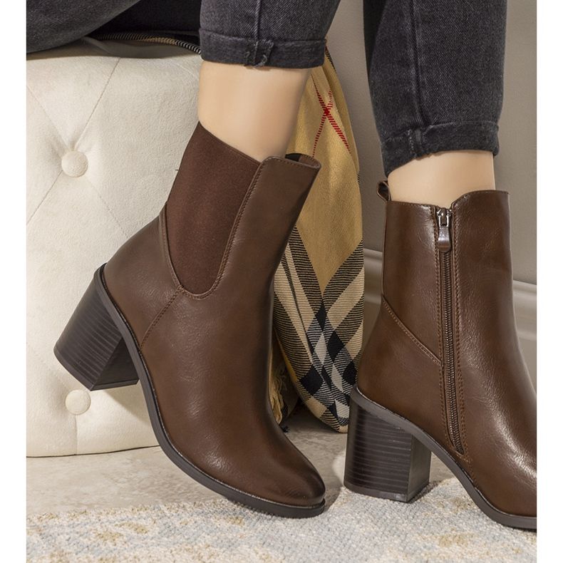 Brązowe botki ocieplane na słupku Michelle 1