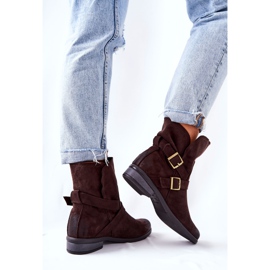 POTOCKI Zamszowe Botki Z Klamrami Brązowe Renisse 2