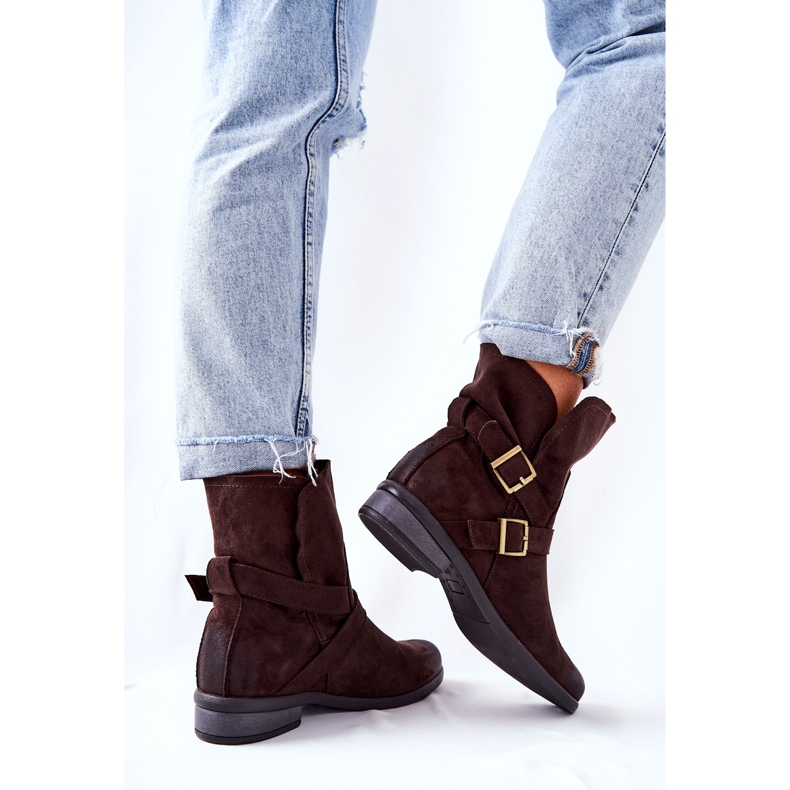 POTOCKI Zamszowe Botki Z Klamrami Brązowe Renisse 2