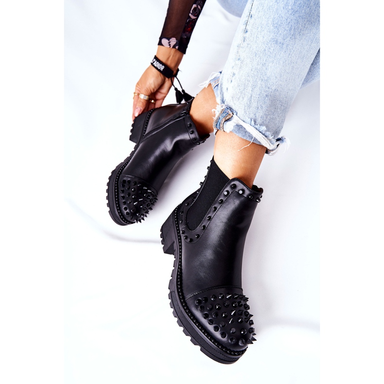 PG1 Botki Sztyblety Z Dżetami Czarne Comonis 1