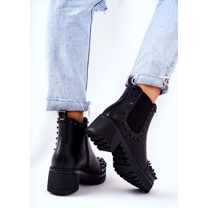 PG1 Botki Sztyblety Z Dżetami Czarne Comonis 2