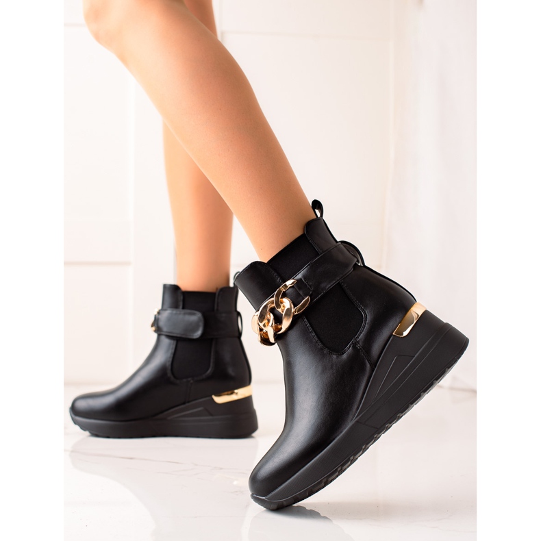 Groto Gogo Modne Botki Na Koturnie czarne 1